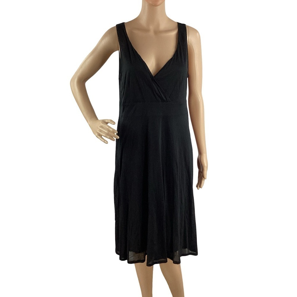 Eileen Fisher Surplice V-Neck Sleeveless Midi Dress Black Size M